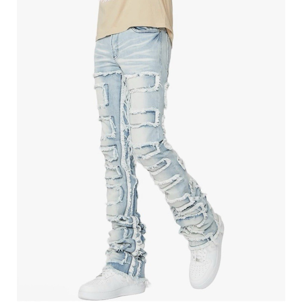 Rockstar Original Men's Stacked Flare Jeans Sz 30x34 Blue Light Wash Distressed